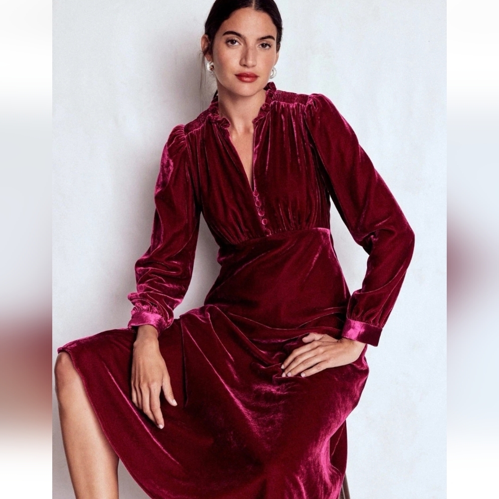 Boden Cassie Velvet Tea Dress Ruby Red 6P